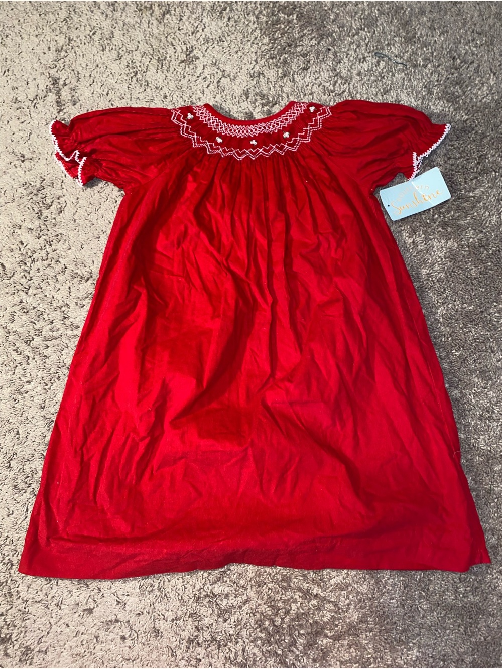 Southern Sunshine Girls Size 5 Red Hand Smocked Bishop Dress Christmas